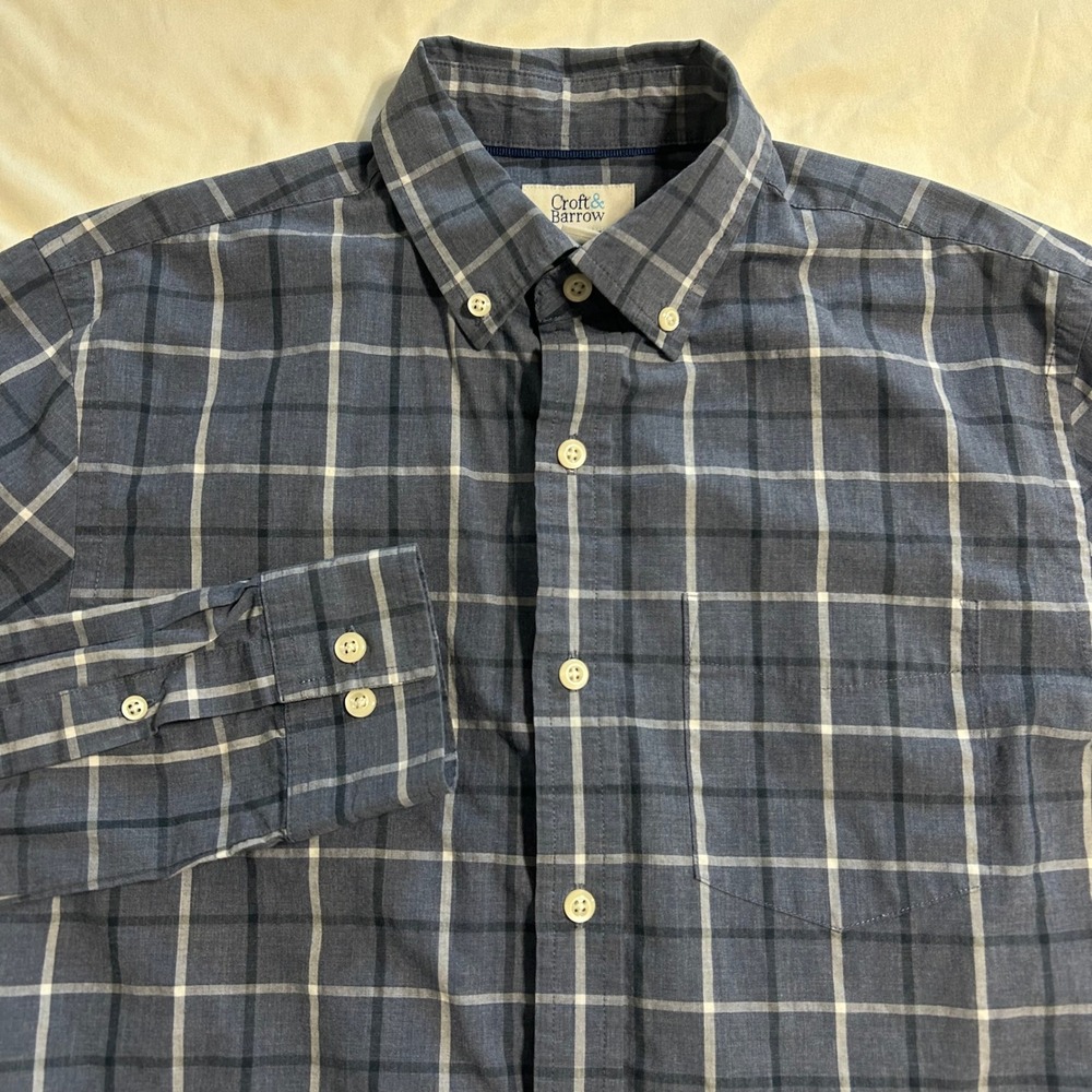 Croft & Barrow Mens Blue Plaid Button Down Shirt Small Long Sleeve Pocket